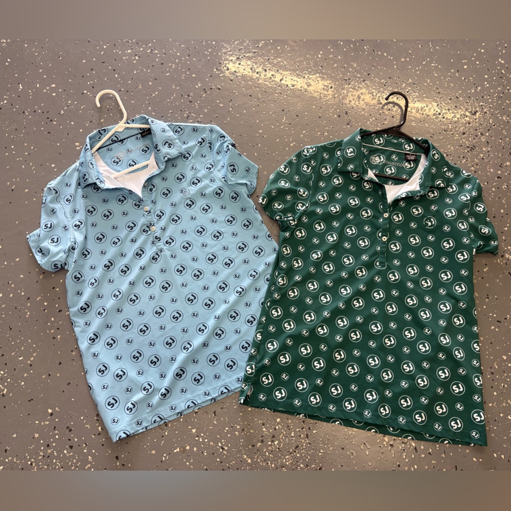 Swing Juice Womens golf polos. Lot of 2 sz L
never worn. Woodhaven logo on side